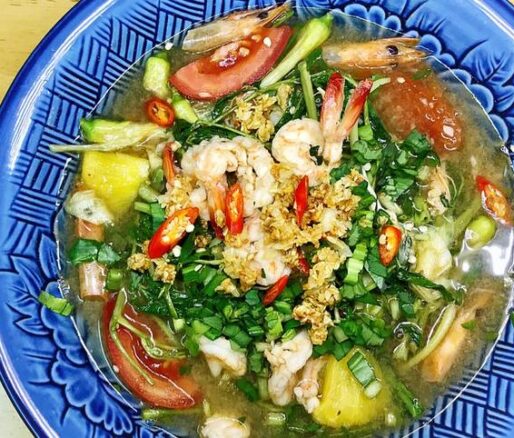 water mimosa canh chua soup with shrimps